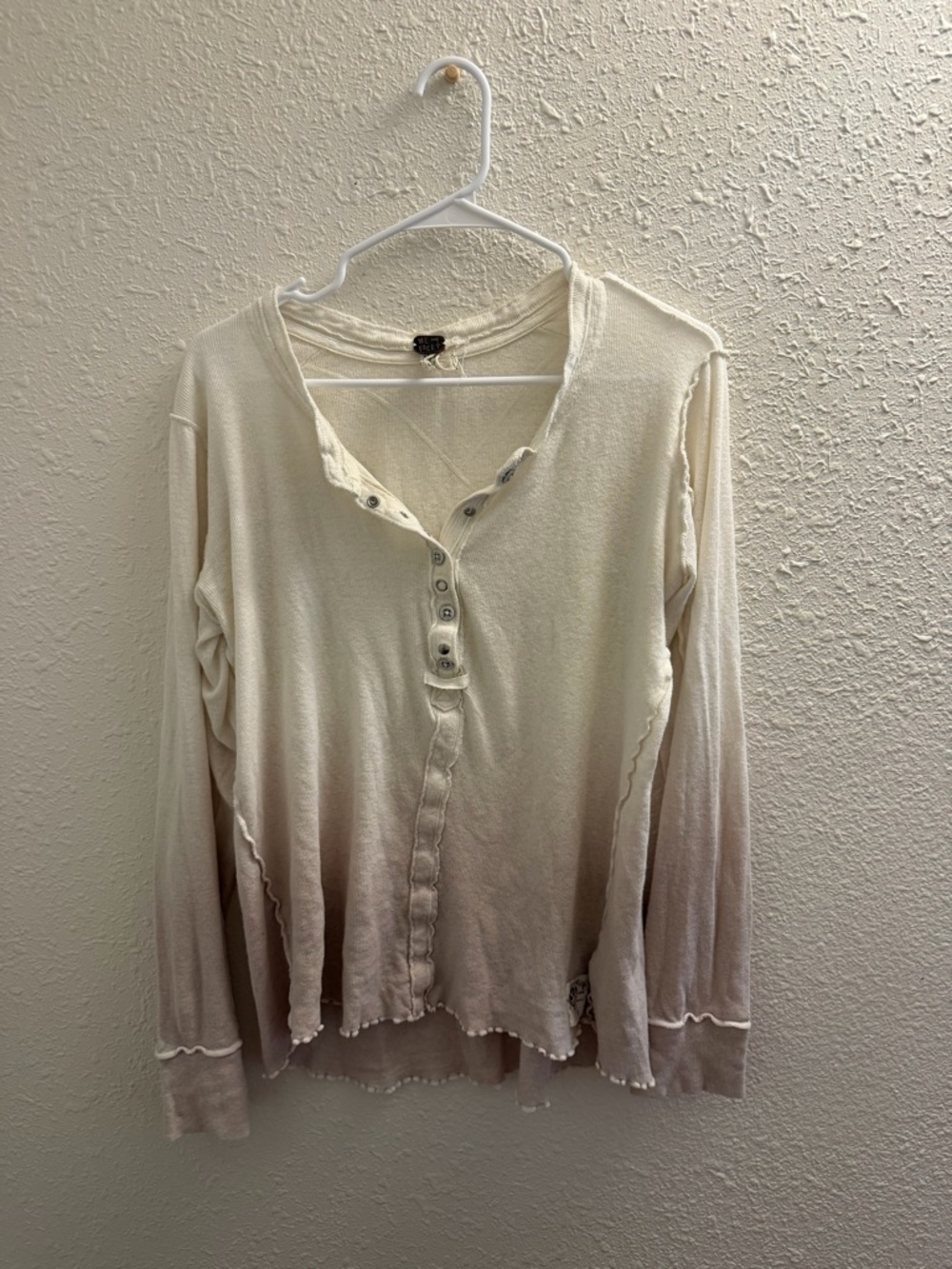 Free People Cream Ombre Long-Sleeve Henley Top